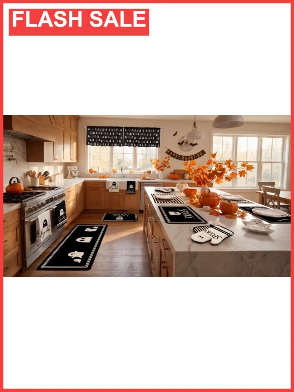 Halloween Kitchen Decor Set 16 Pc Ghost Towels Rugs Oven Mitts